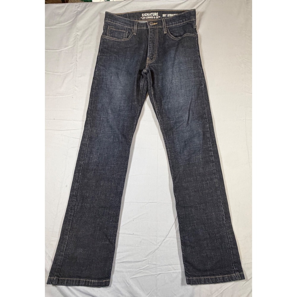 Signature Levi Strauss Mens S51 Straight Leg Dark Wash Jeans W32 L34 Denim